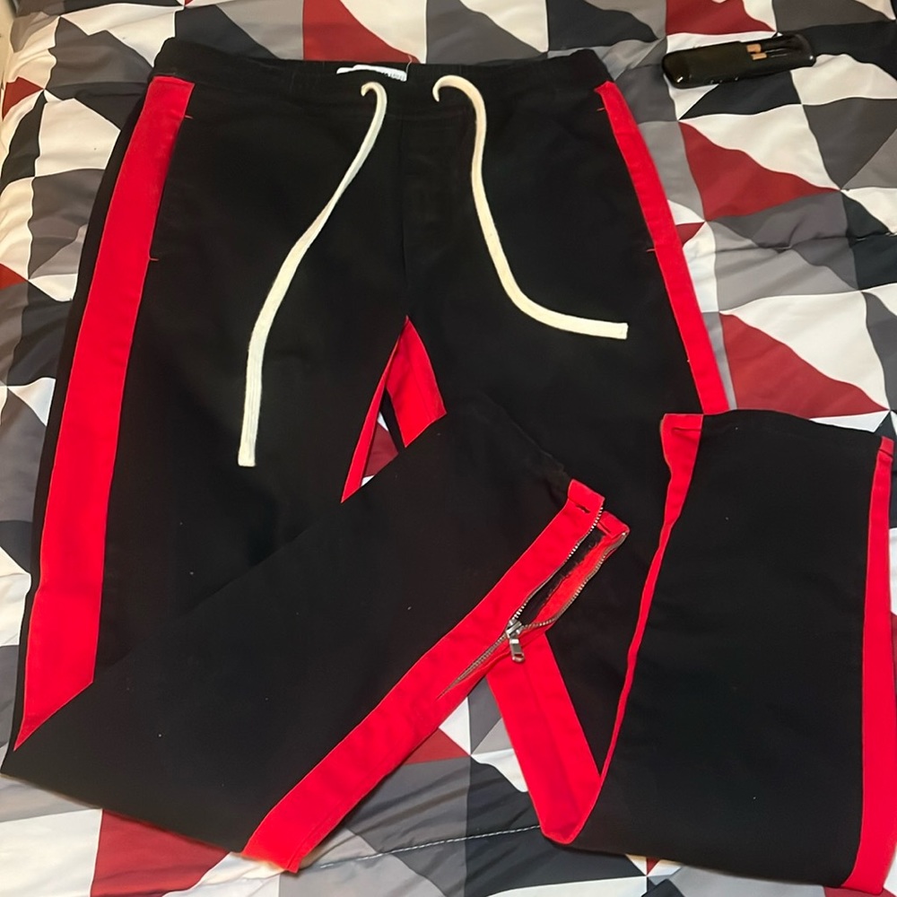 Black joggers with red stripes very comfortable with draw string